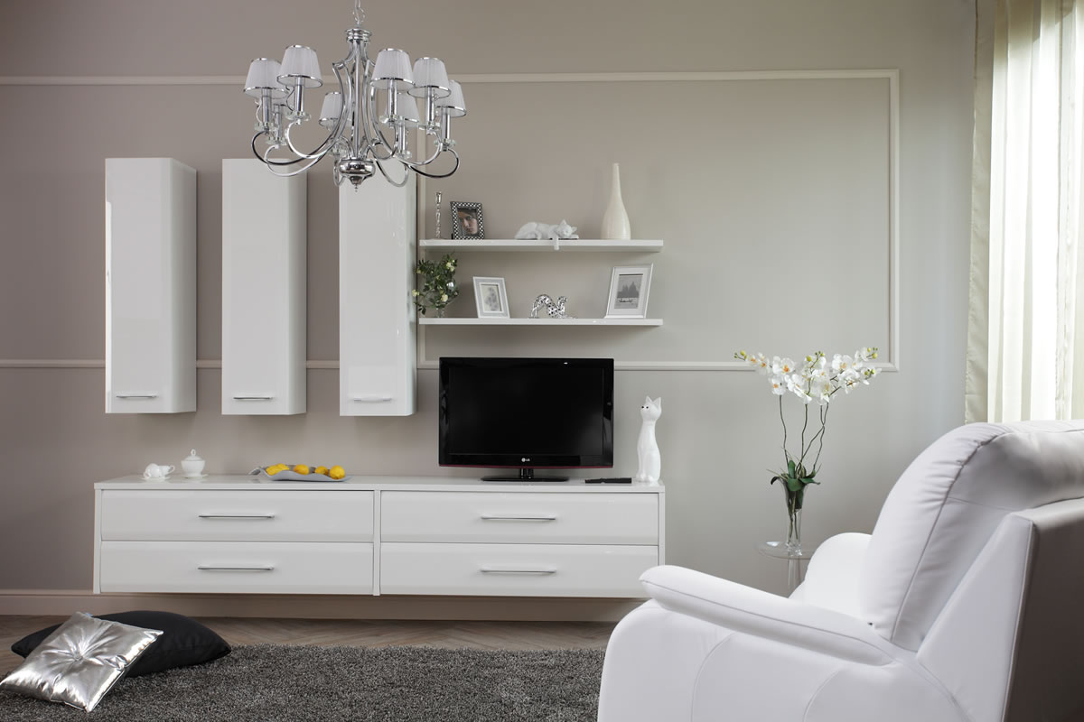Белая мебель для гостиной, виды оттенков и правила сочетания