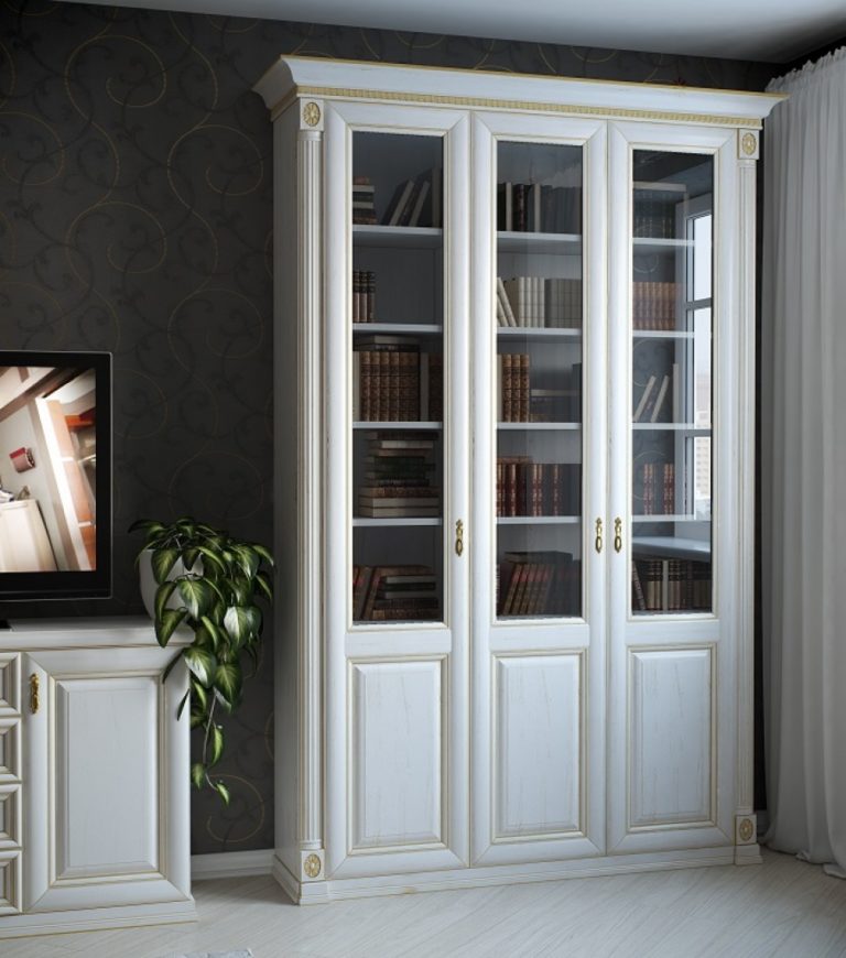 Современный белый книжный шкаф