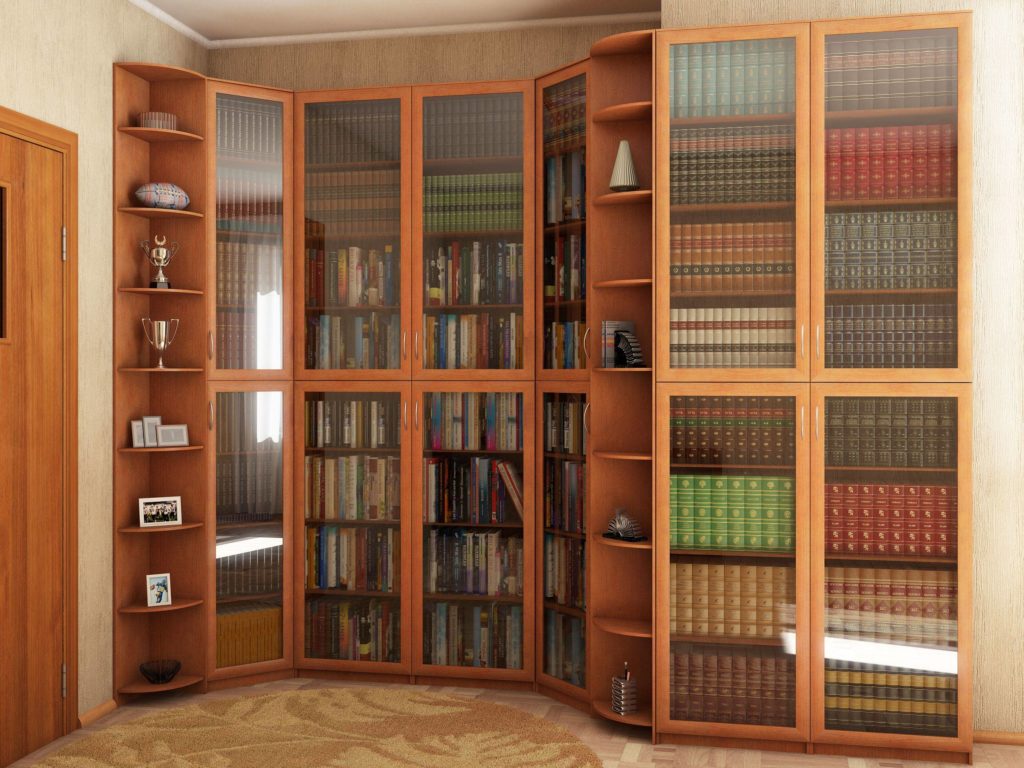 Книжные шкафы и библиотеки для дома, разновидности с размера.