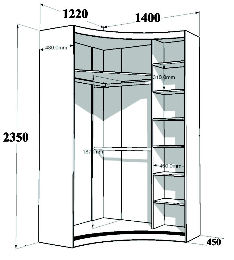 Угловой шкаф размеры чертежи 90х90