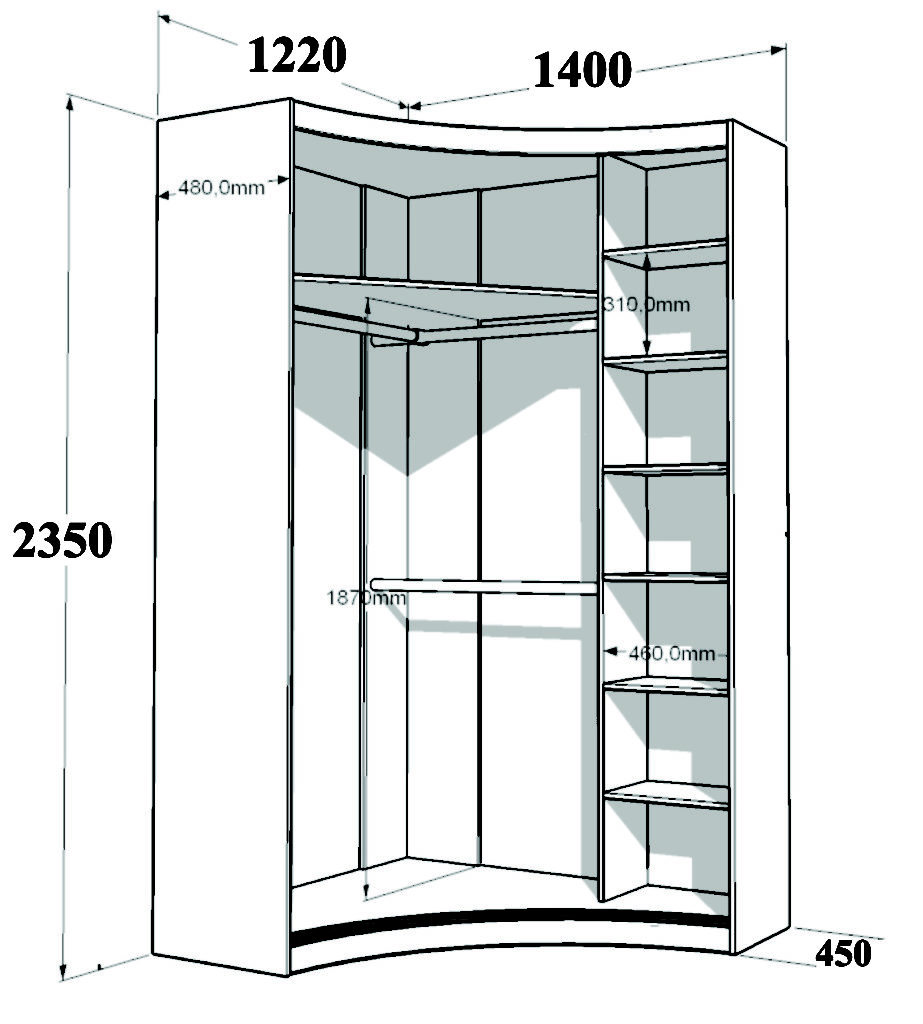 Угловой шкаф размеры в плане