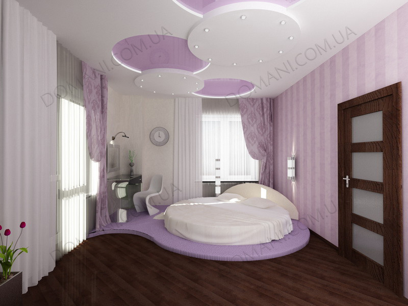Круглая кровать в интерьере комнат