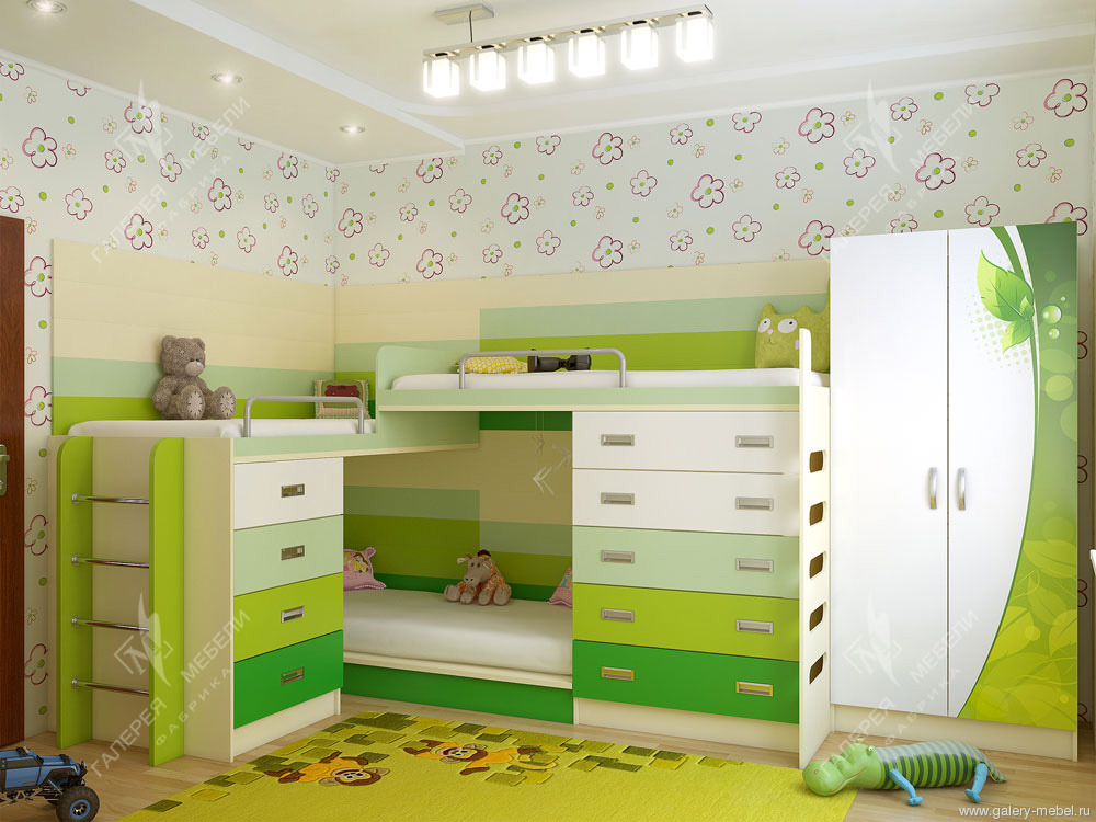 Зеленые оттенки дизайна комнаты для детей