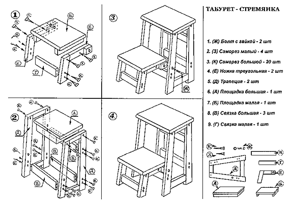 Схема сборки стула ученического регулируемого по высоте №2-4 №3-5 №4-6